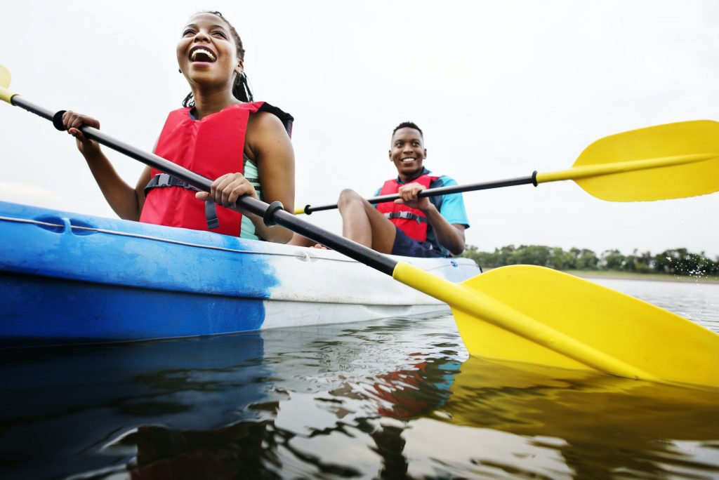 Couple canoeing in a lake